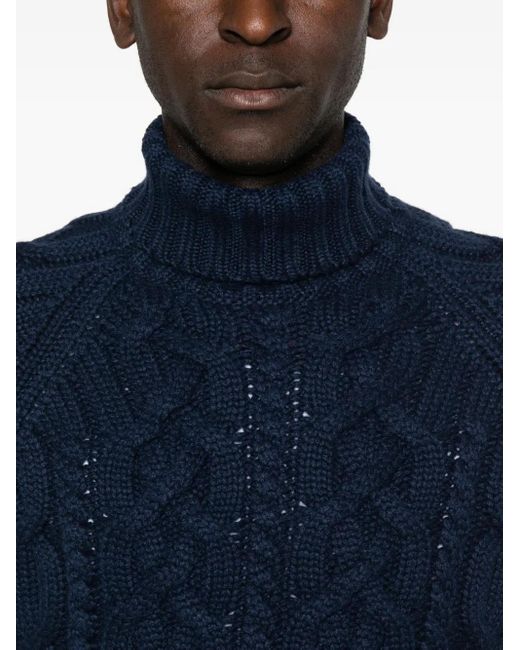 Brunello Cucinelli Rollkragenpullover mit Zopfmuster in Blue für Herren