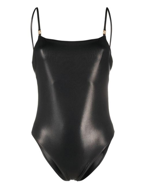 Versace Black Greca-detailed Low-back Swimsuit