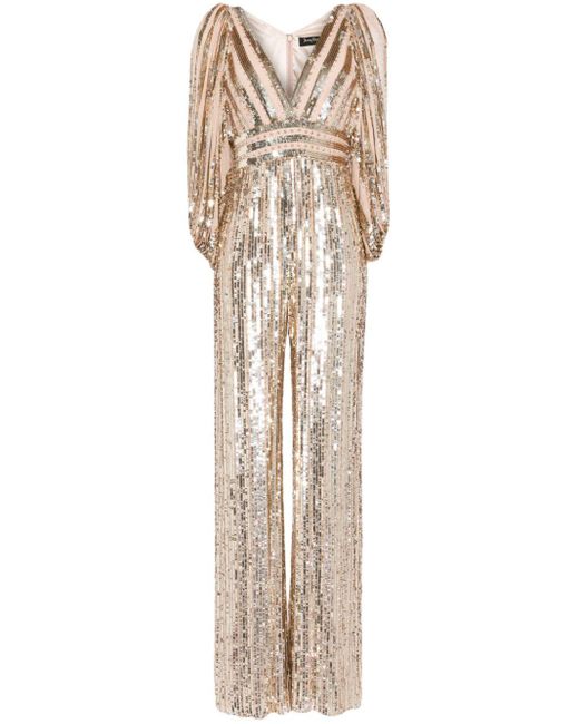 Jenny Packham Natural Boogie Sequin-Embellished Jumpsuit