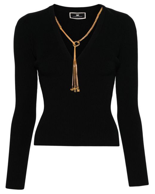 Jersey de canalé con collar removible Elisabetta Franchi de color Black
