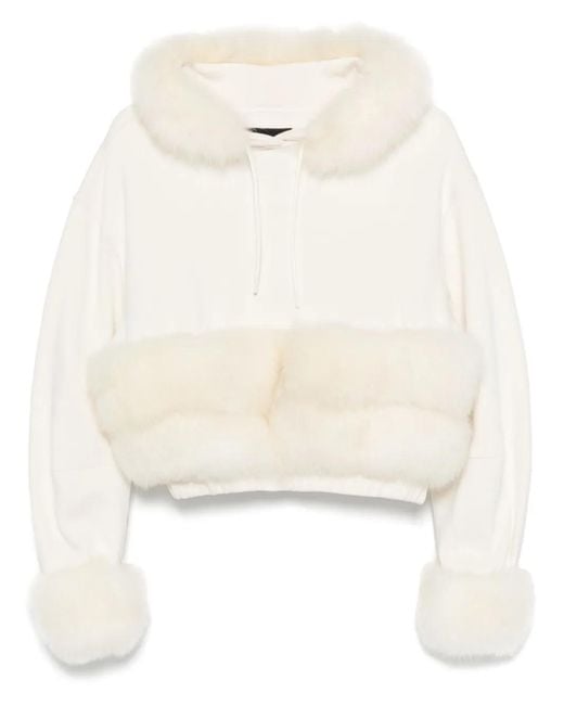 Loulou White Faux-Fur Hoodie