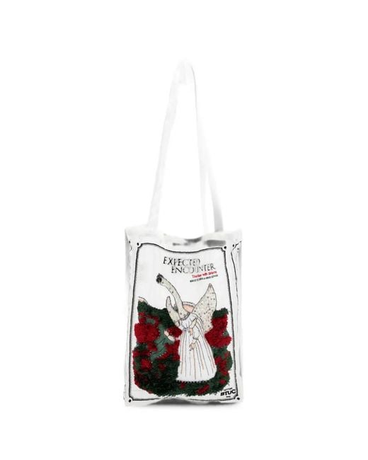 Undercover White Sequin-Embellished Embroidered Tote Bag