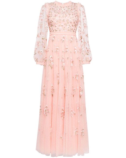 Posy embroidered evening gown di Needle & Thread in Pink