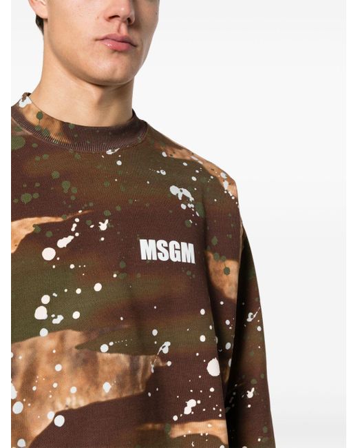 MSGM Brown Paint-splatter Cotton Sweatshirt for men