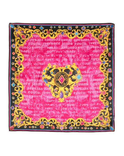 Versace Pink Heart Couture-print Silk Scarf