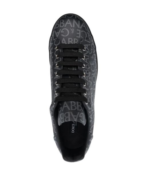 Dolce & Gabbana Gray Black & Grey Coated Jacquard Portofino Sneakers for men