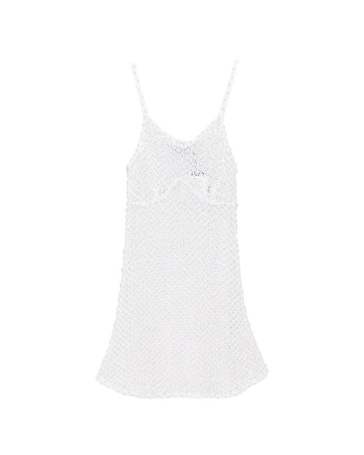 GIUSEPPE DI MORABITO White Pearl-Embellished Crochet-Knit Mini Dress