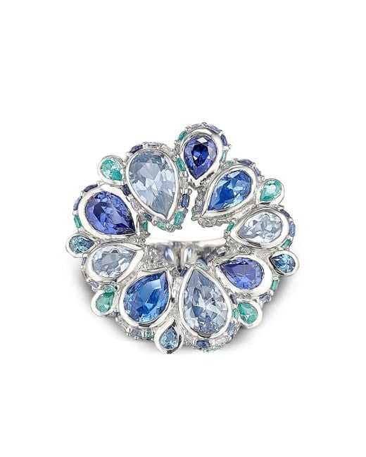Anabela Chan Blue 18Kt Aqua Pavé Panettone Tourmaline, Sapphire And Diamond Ring