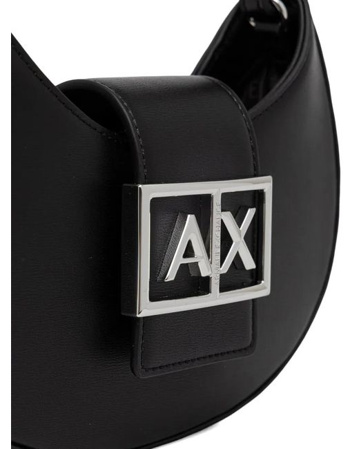 ARMANI EXCHANGE Black Logo-Plaque Shoulder Bag