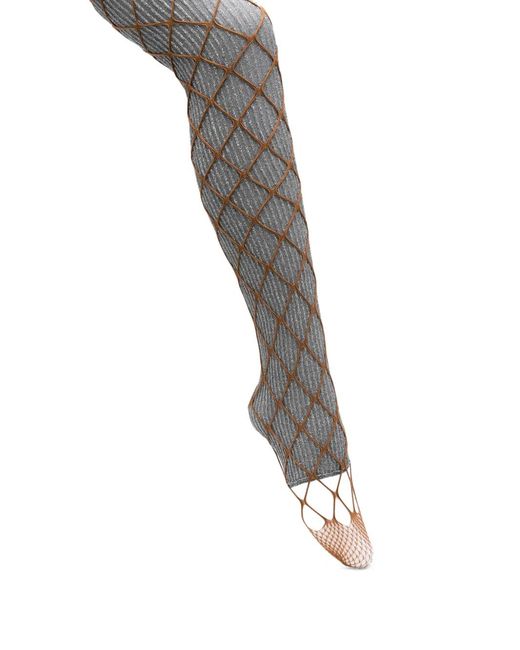 August Barron Gray Fishnet-Overlay Ribbed-Knit Tights