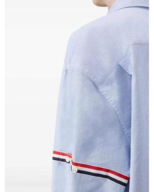 Thom Browne Blue Grosgrain-Trimmed Spread-Collar Shirt