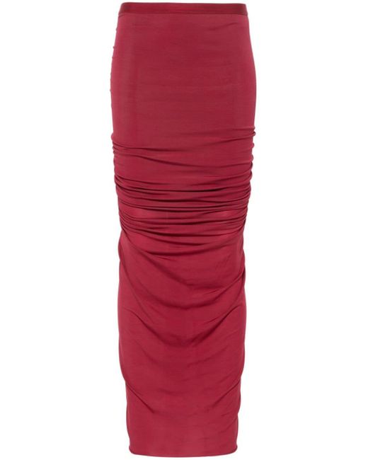 Rick Owens Red Shrimp Ruched-detail Skirt