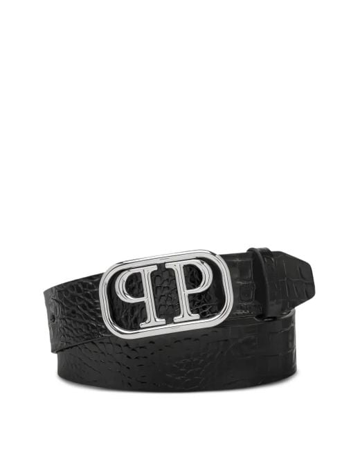 Cintura Con Effetto Coccodrillo di Philipp Plein in Black da Uomo
