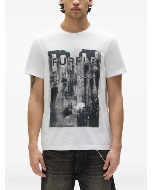 Purple Brand White Abstract-Print T-Shirt for men