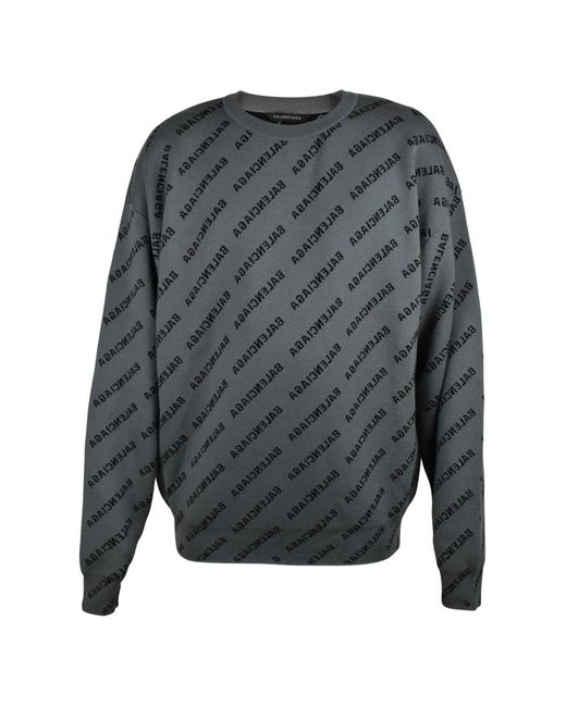 Balenciaga Gray Logo-Print Crew-Neck Jumper for men