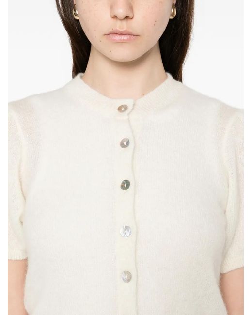 Doen White Anisa Puff-Sleeves Cardigan