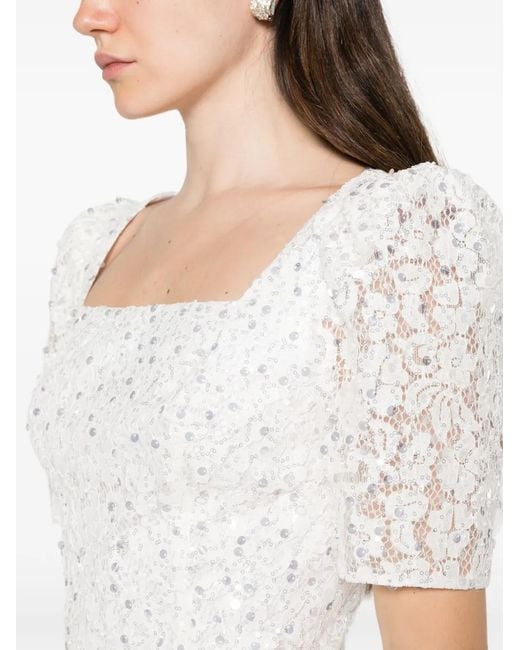Adamaris White Sequin-Embroidered Lace Dress