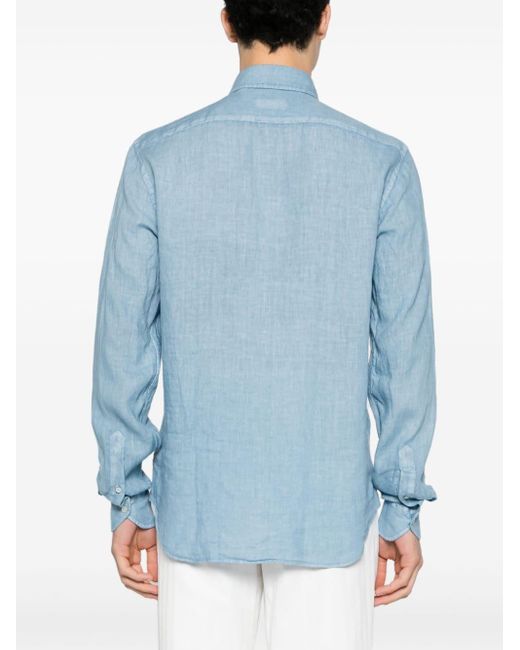 Dell'Oglio Blue Spread-collar Linen Shirt for men