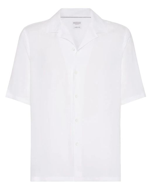 Brunello Cucinelli White Linen Short-Sleeve Shirt for men