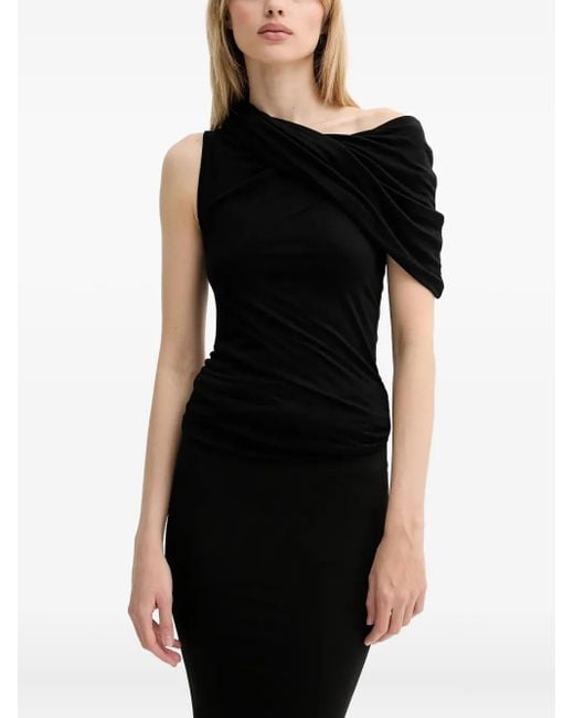 Rick Owens Black Draped One-Shoulder Top
