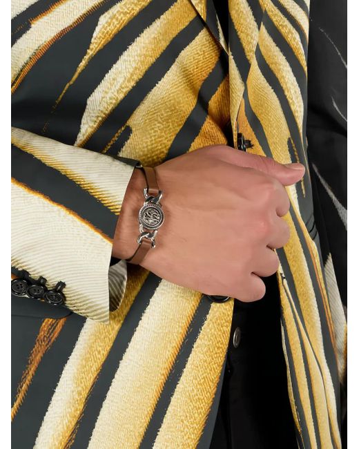 Roberto Cavalli Black Leather Chain-Link Bracelet for men