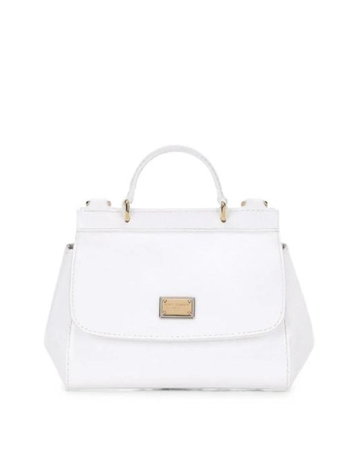 Dolce & Gabbana White Mini Sicily Leather Shoulder Bag