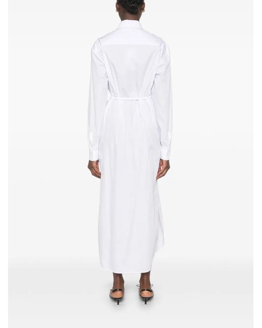 N°21 White Robe Mi-Longue Ceinturée À Volants