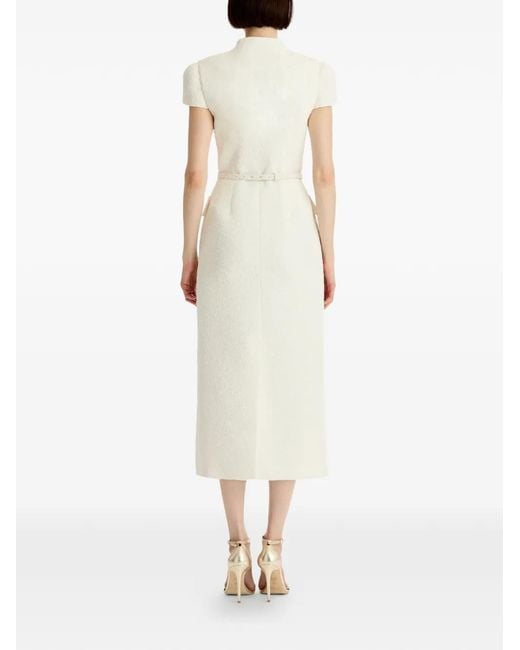Oscar de la Renta White Cyclamen-Detail Midi Dress