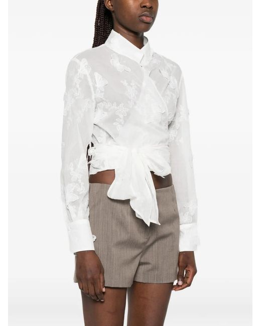 Mazzarelli White Tie-Front Blouse
