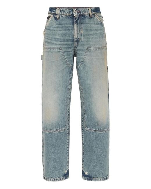 Philipp Plein Blue Double-Pocket Distressed Jeans for men