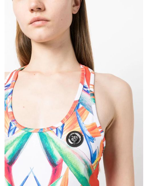 Philipp Plein Red Floral-Print Sleeveless Tank Top