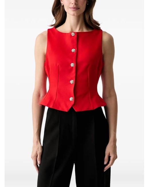 Morgan Red Rose-Button Peplum Top