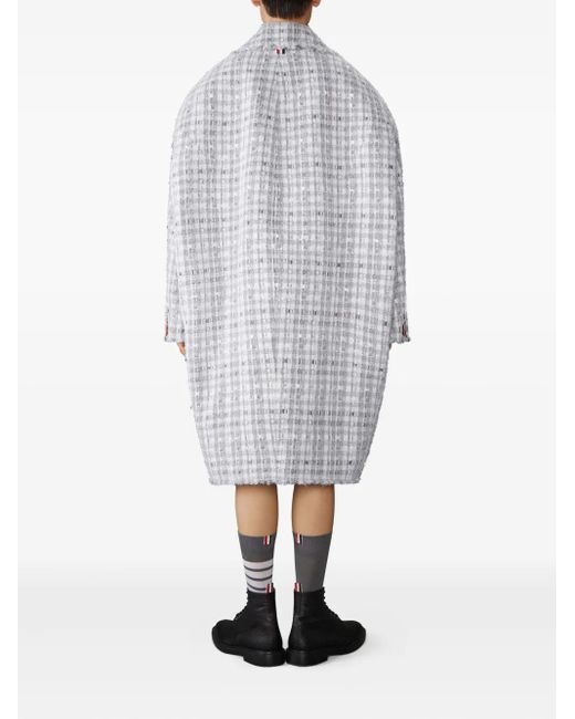 Thom Browne White Gingham-Check Tweed Coat for men