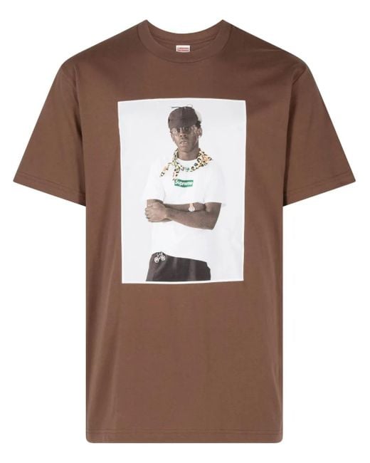 Supreme Brown Photograph-Print Cotton Jersey Crewneck Tee for men
