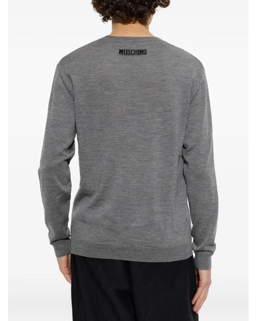 Moschino Gray Sunglasses-Intarsia Chest-Pocket Sweater for men