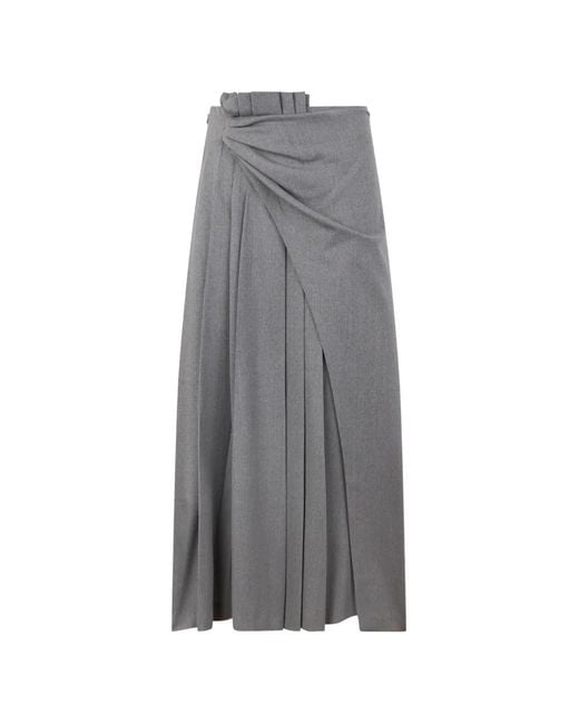 Alberta Ferretti Gray Draped Pleated Maxi Skirt
