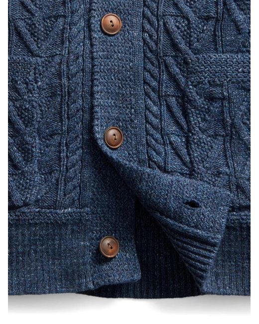 RRL Blue Cable-Knit Cardigan for men