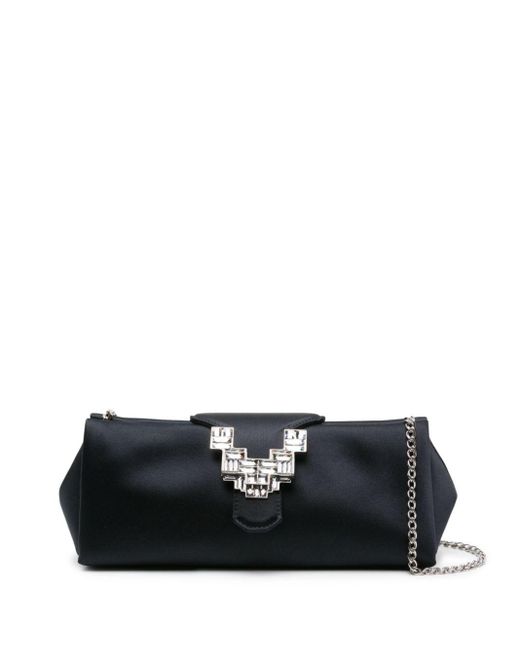 Rodo Black Crystal-embellished Satin Clutch Bag