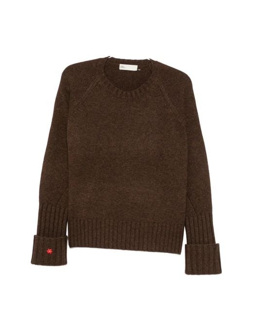 Tory Burch Brown Ribbed-Knit Raglan-Sleeve Knit
