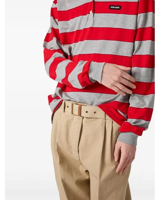 Miu Miu Red Striped Jersey Polo Shirt