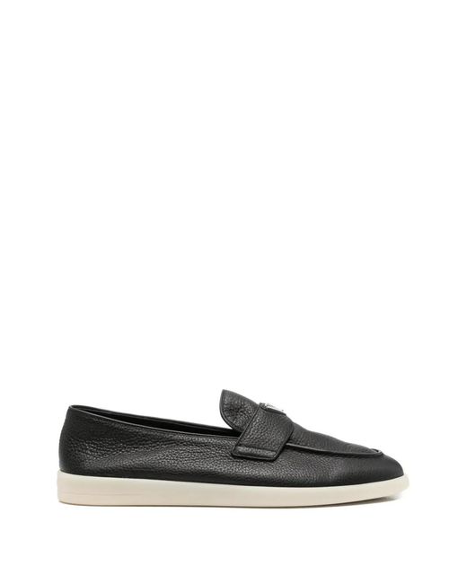 Prada Black Logo-Plaque Pebble-Grain Loafers for men