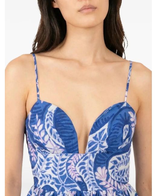 Poupette Blue Milena Tiered Leaf-Print Dress