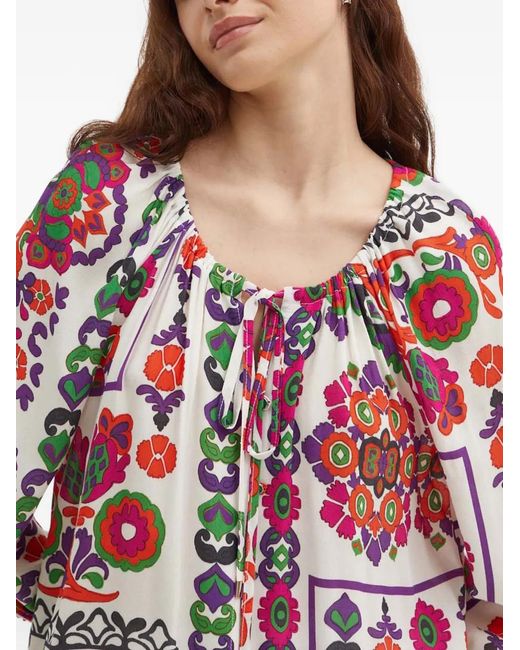 La Petite Francaise Red Bonbon Floral Tie-Neck Top