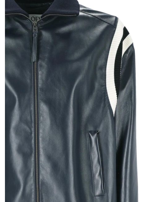 Loewe Blue Panelled Leather Jacket for men