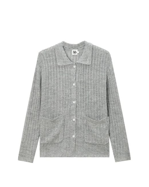 B+ AB Gray Ribbed-Knit Cardigan