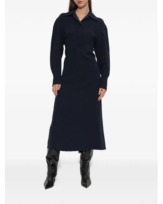 Victoria Beckham Women's Blue Collared Long-Sleeve Dress Victoria Beckham Women's Blue Collared Long-Sleeve Dress