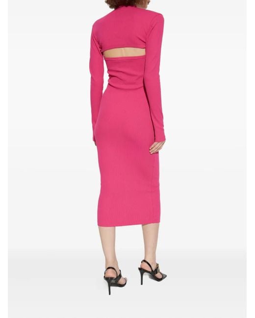 Versace Jeans Couture Pink Baroque-Buckle-Embellished Ribbed Midi Dress