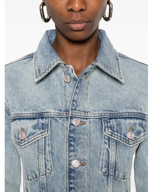 7 For All Mankind Blue Trucker Button Frayed Jacket