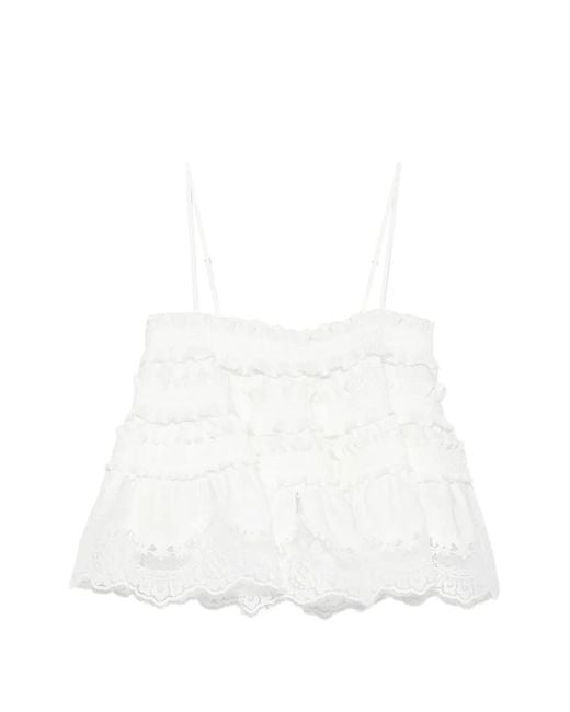 Zimmermann White Alchemy Ruffled-Lace Top