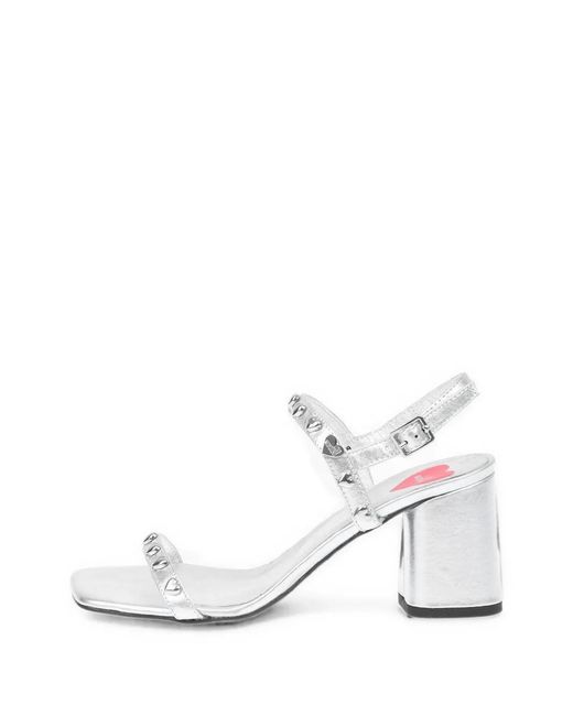 Moschino White Love Heart-Stud Laminated Leather Sandals